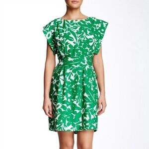 Eliza J Elegant Spring Summer Green and White Knee Length Dress With Belt